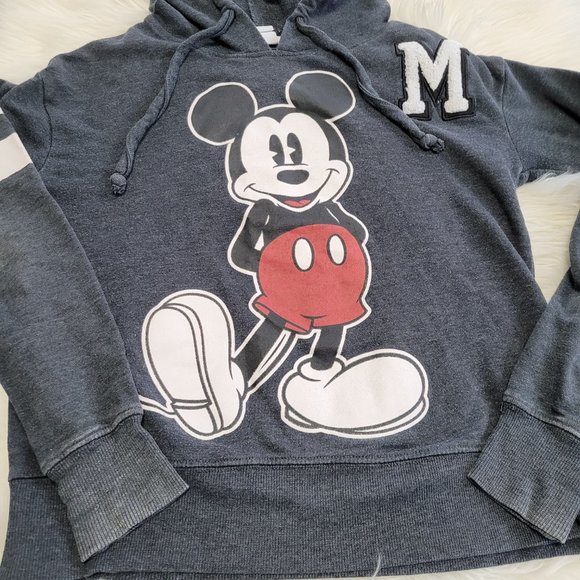 Disney | Kids Pullover Hoodie Sweater Gray Distressed Mickey Mouse Sweatshirt - Picture 2 of 10